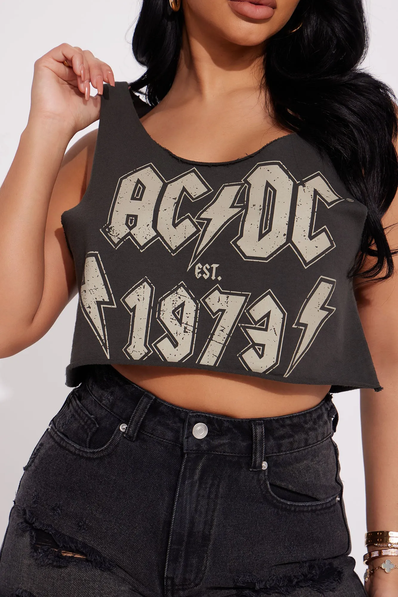 ACDC Raw Hem Washed Tank Top - Black Wash