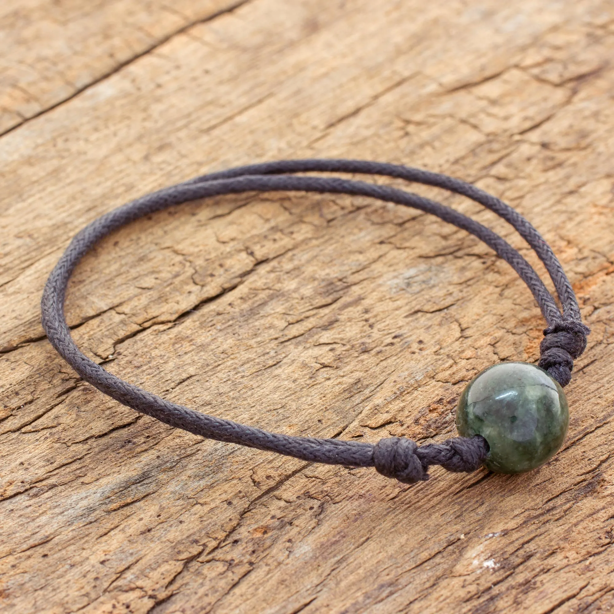 Adjustable Dark Green Jade Pendant Bracelet from Guatemala - Loving Life in Dark Green | NOVICA