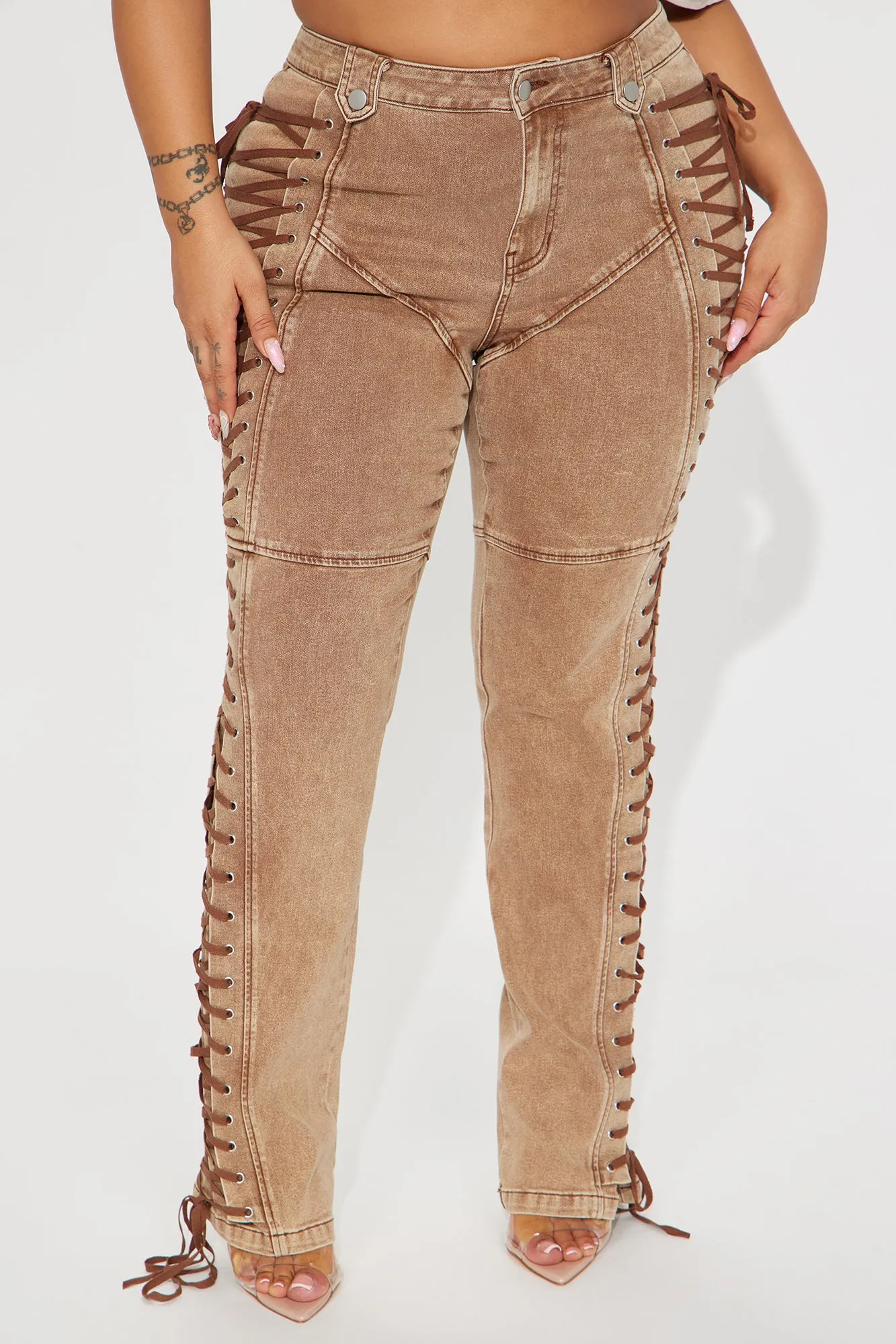 After Hours Lace Up Flare Pant - Khaki