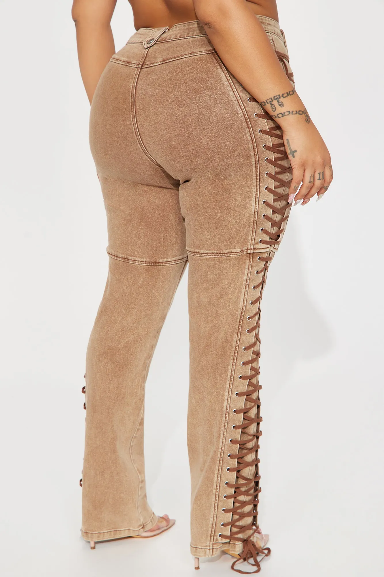 After Hours Lace Up Flare Pant - Khaki