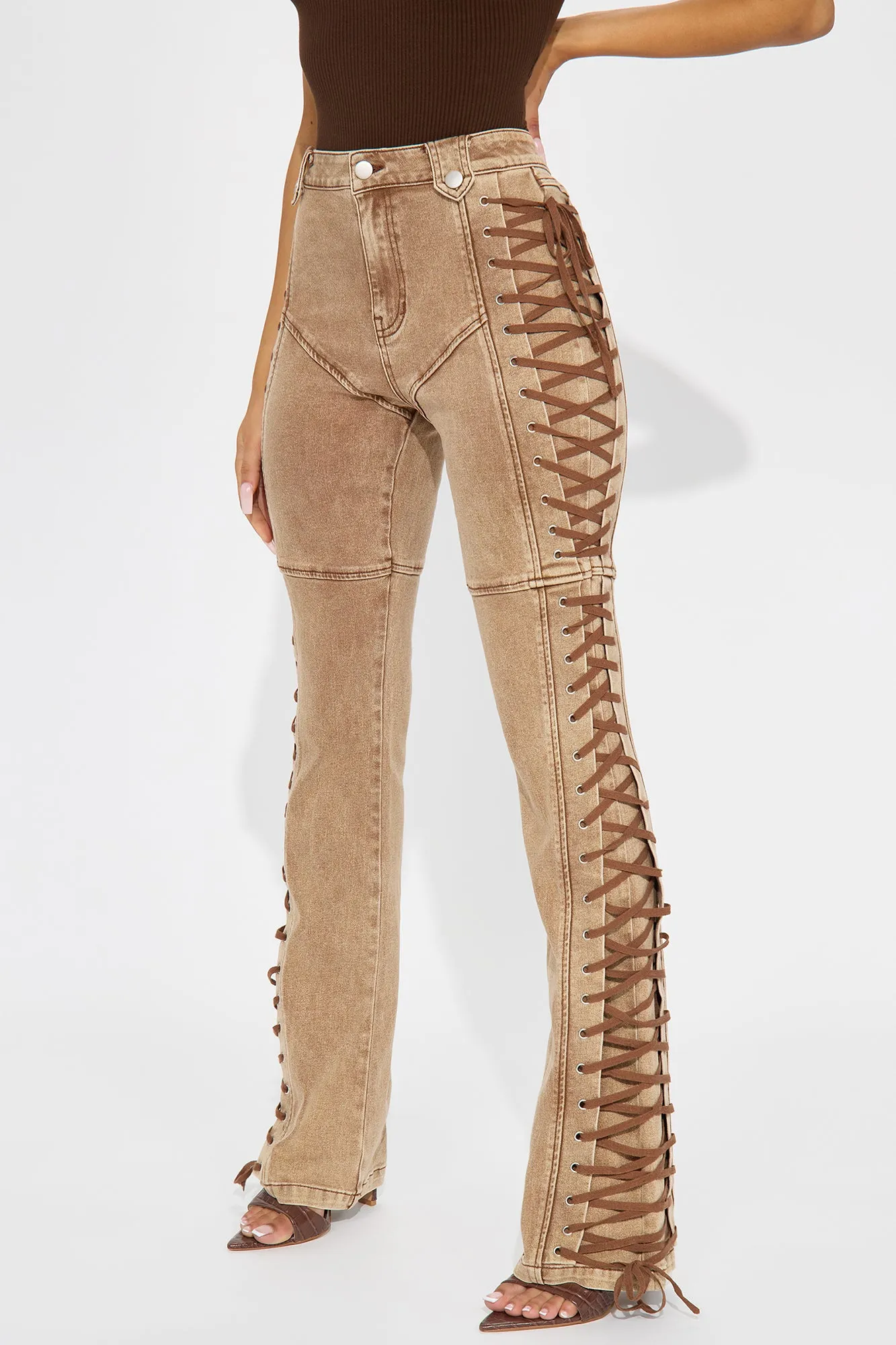 After Hours Lace Up Flare Pant - Khaki