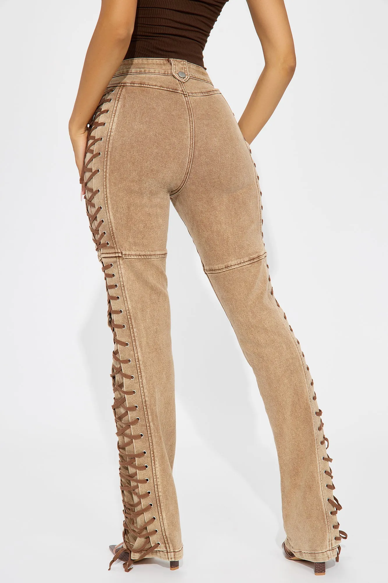 After Hours Lace Up Flare Pant - Khaki