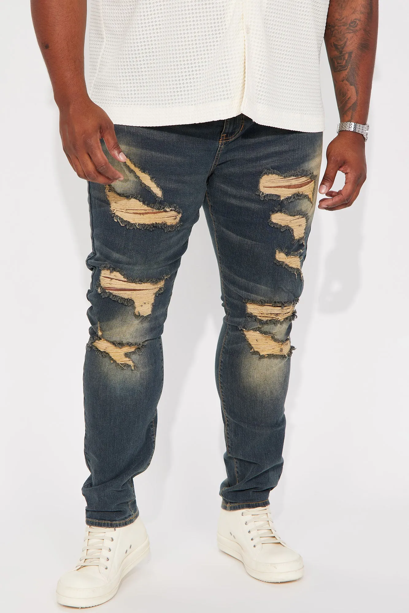 Ain't Worried Stacked Skinny Jeans - Vintage Blue Wash