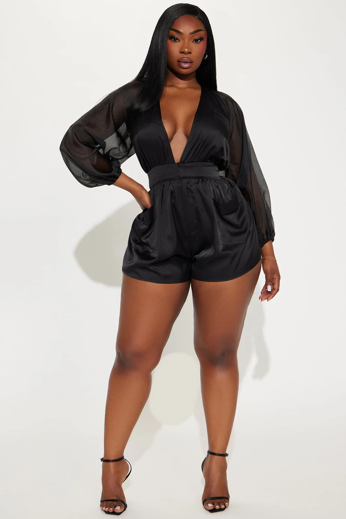 All About Me Satin Romper - Black