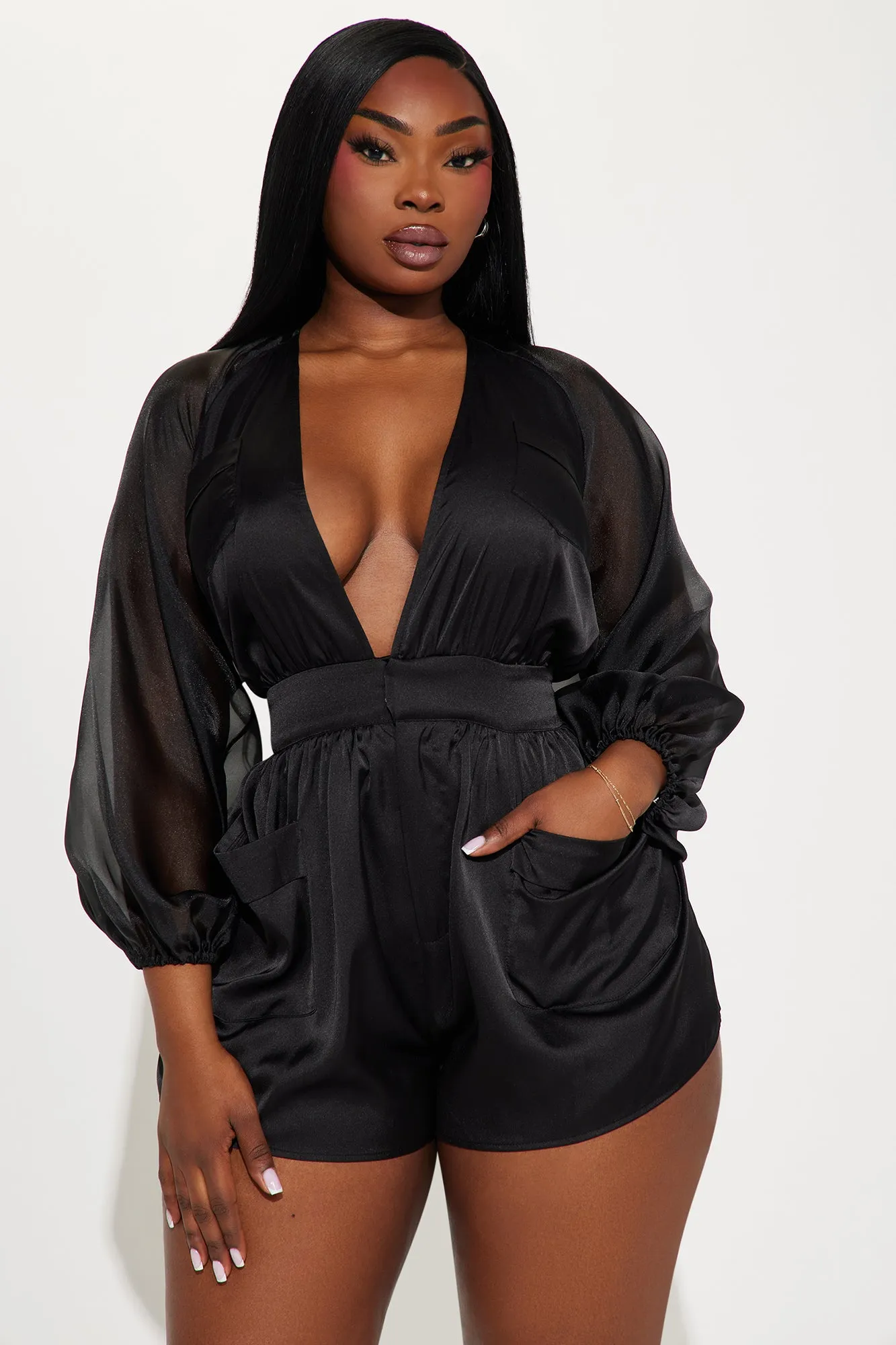 All About Me Satin Romper - Black