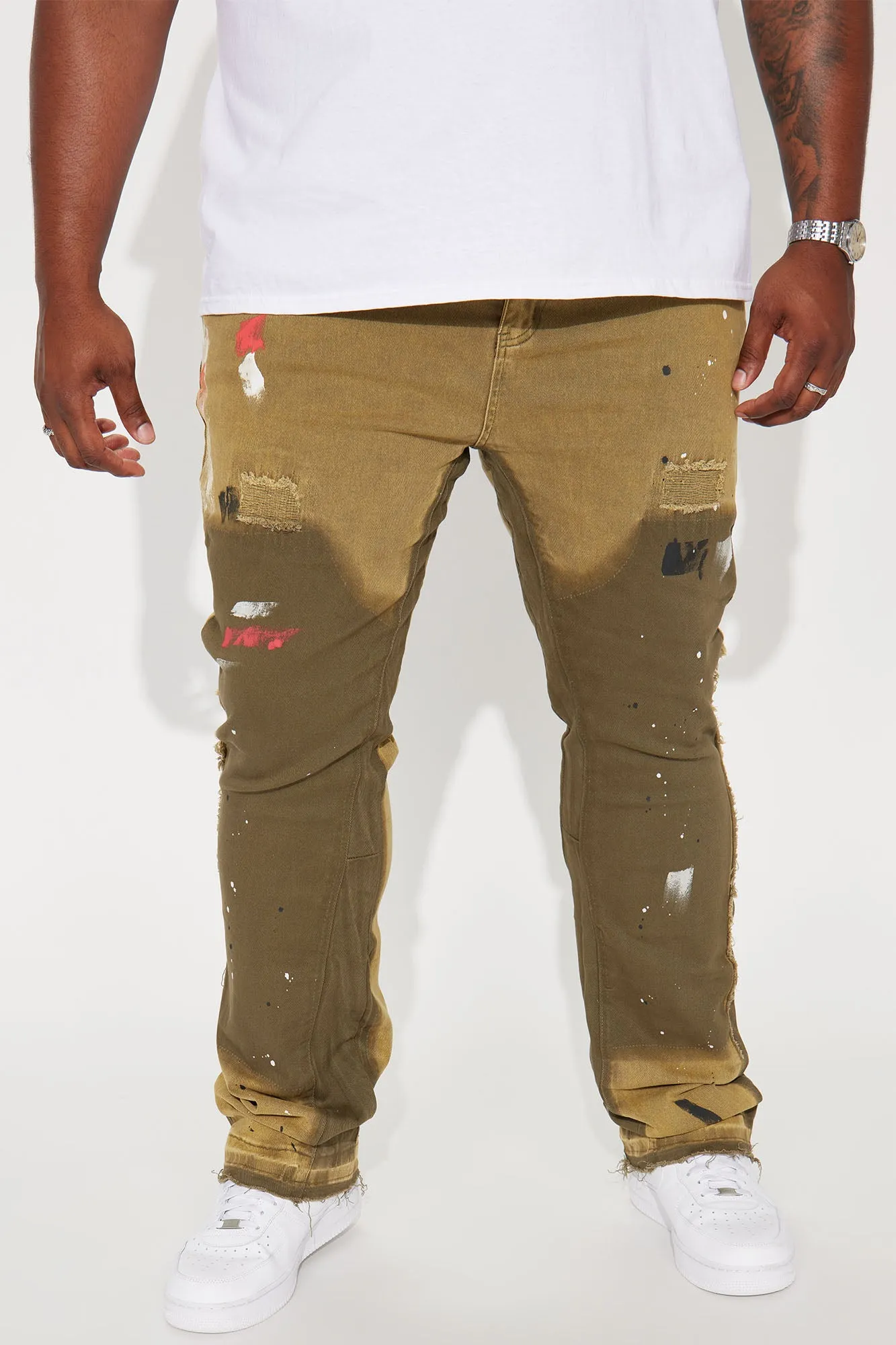 All In A Days Work Stacked Skinny Flare Jeans - Olive