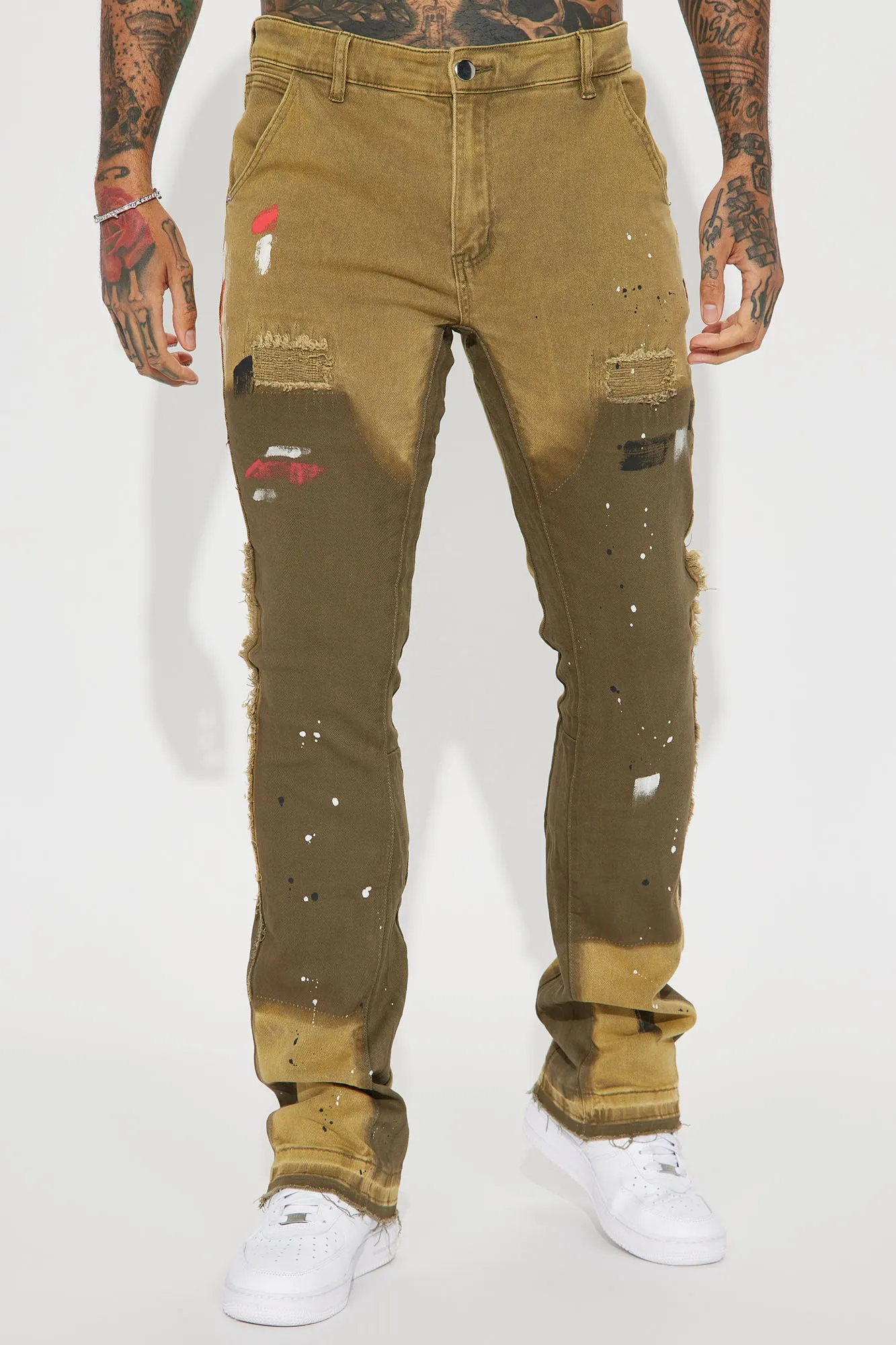 All In A Days Work Stacked Skinny Flare Jeans - Olive