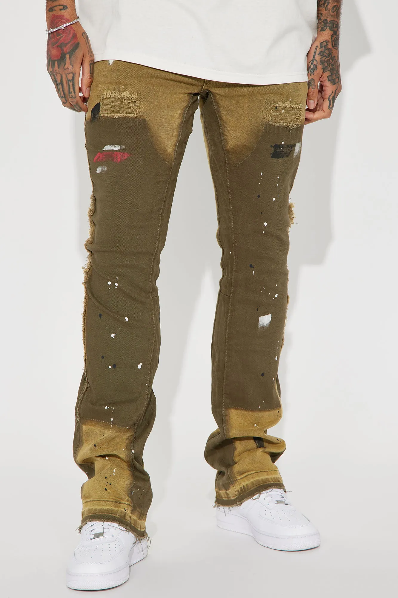 All In A Days Work Stacked Skinny Flare Jeans - Olive