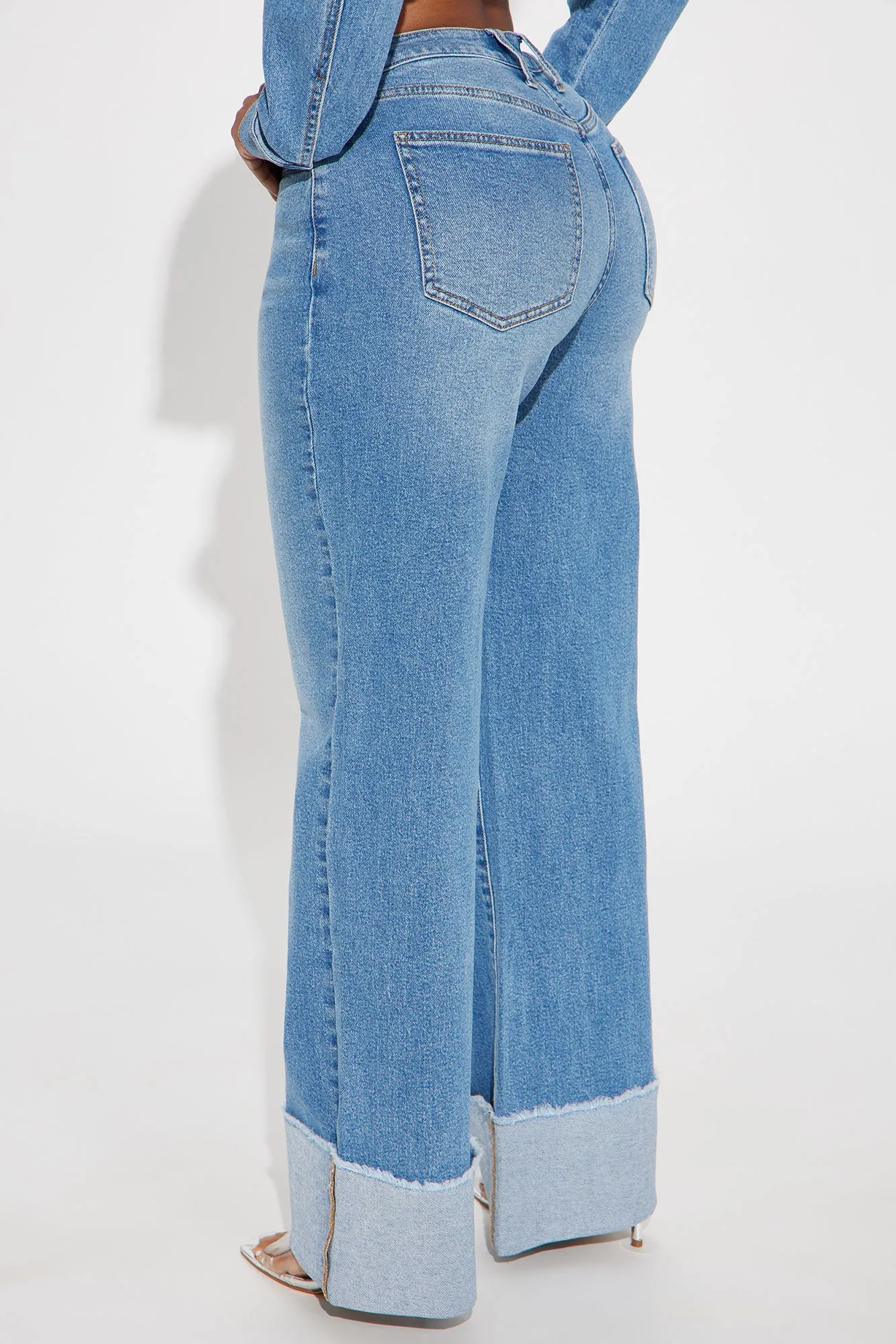 All The While Cuffed Wide Leg Jeans - Light Wash