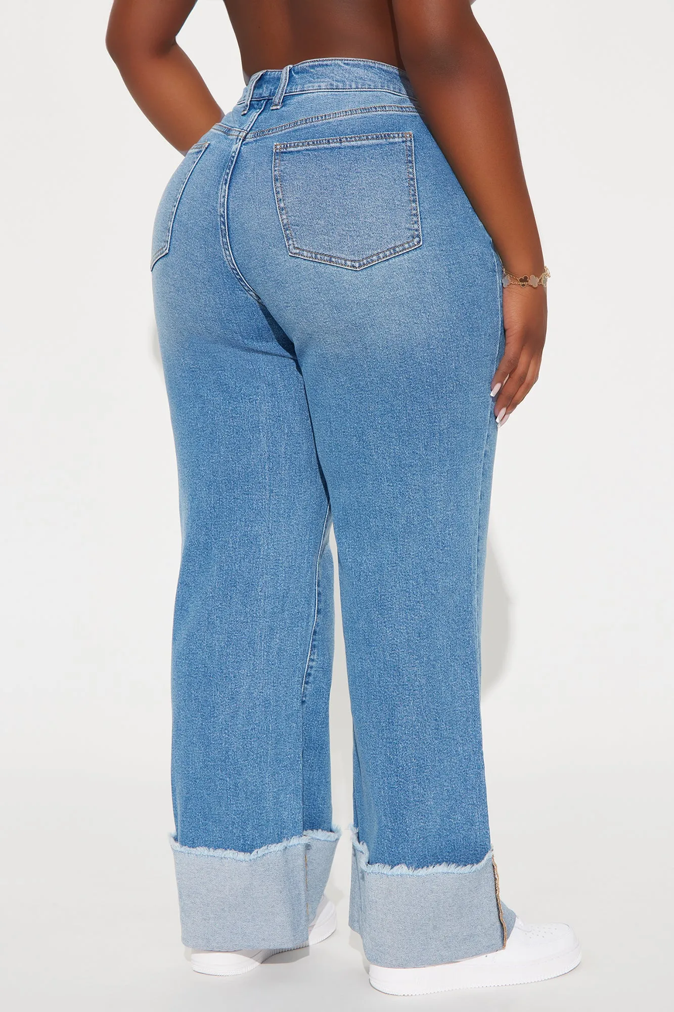 All The While Cuffed Wide Leg Jeans - Light Wash