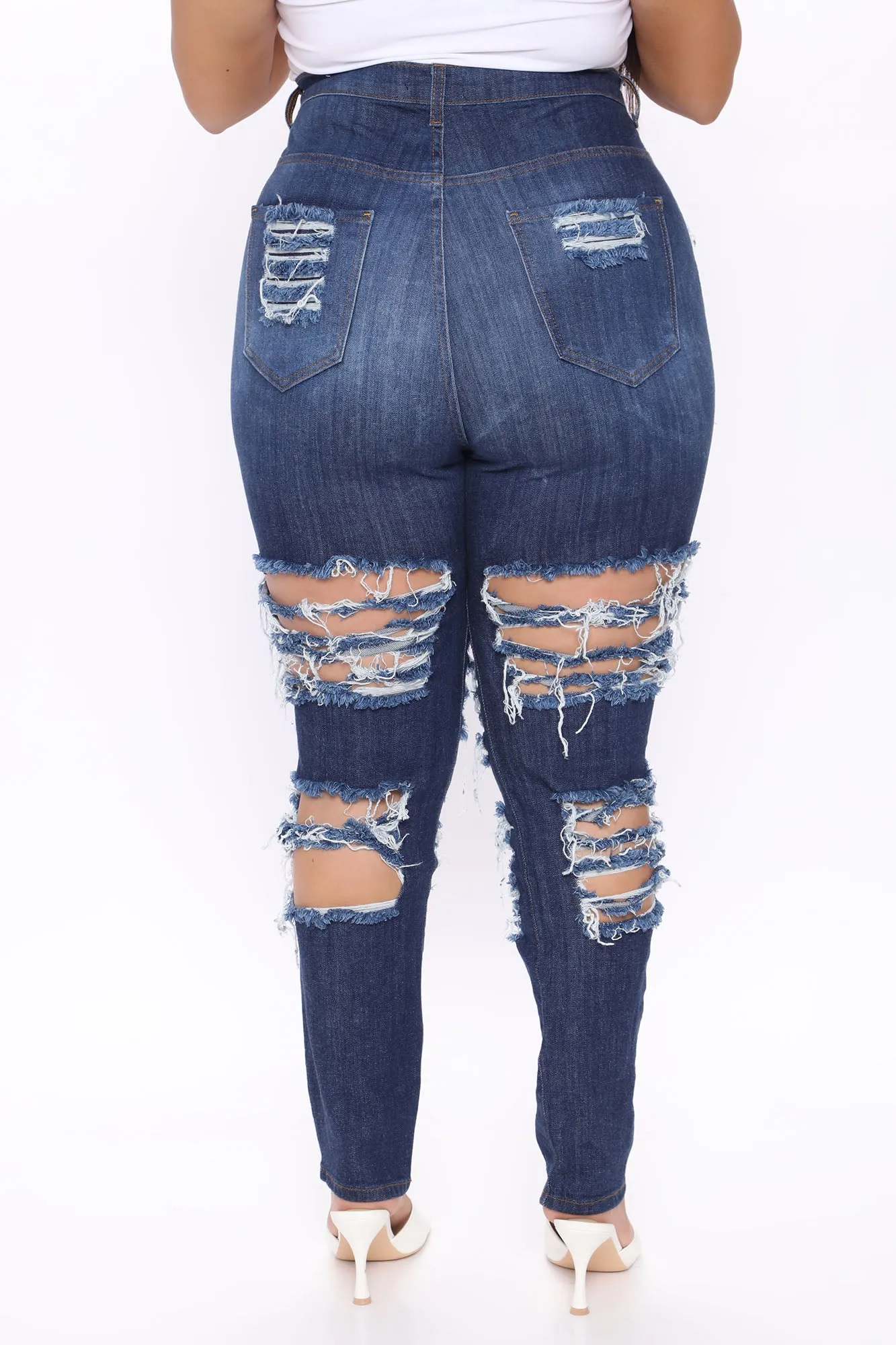 Alter Ego High Waisted Distressed Jeans - Dark Denim