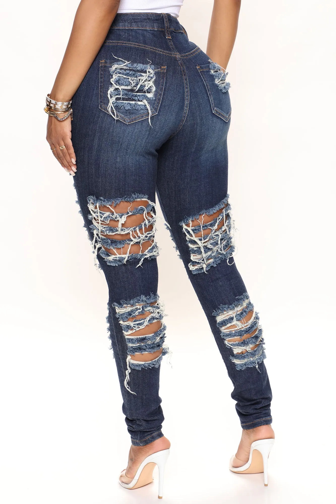 Alter Ego High Waisted Distressed Jeans - Dark Denim