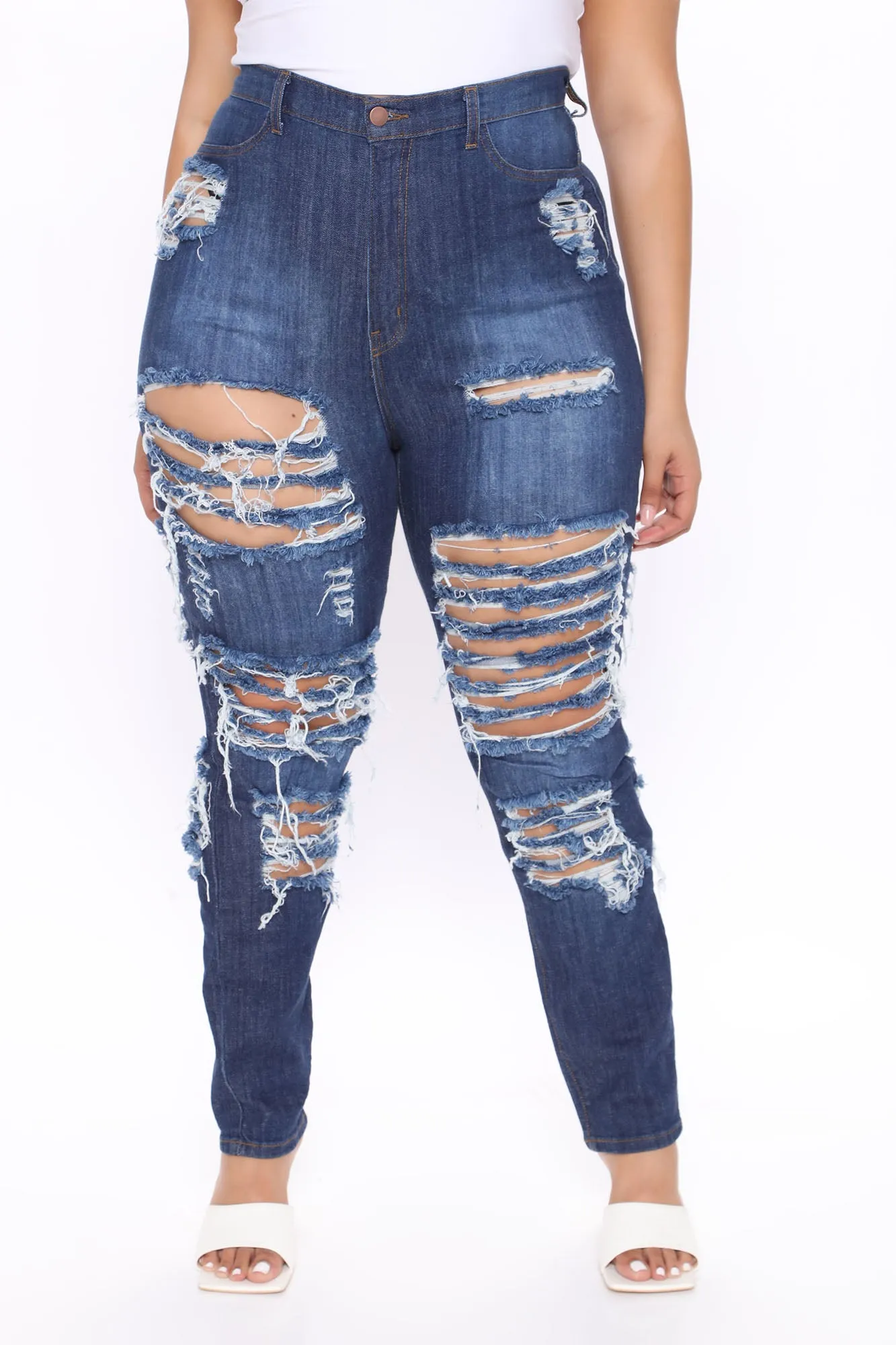 Alter Ego High Waisted Distressed Jeans - Dark Denim