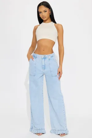 Amoura Ruffle Wide Leg Jeans - Light Wash