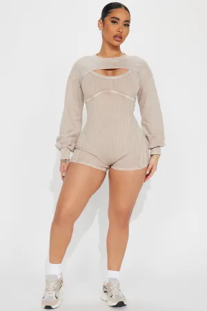 Andrea Ribbed Romper Set - Sand