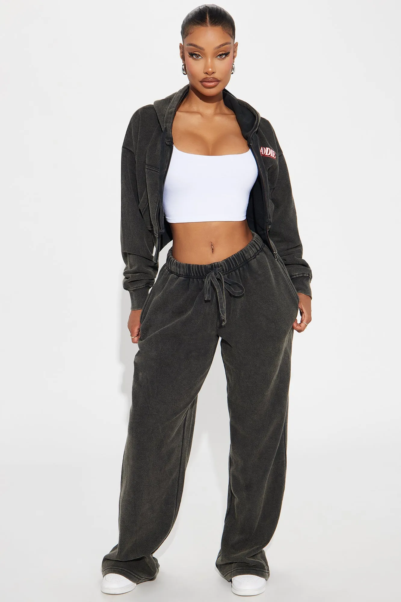 Baddie Washed Wide Leg Pant - Black Wash