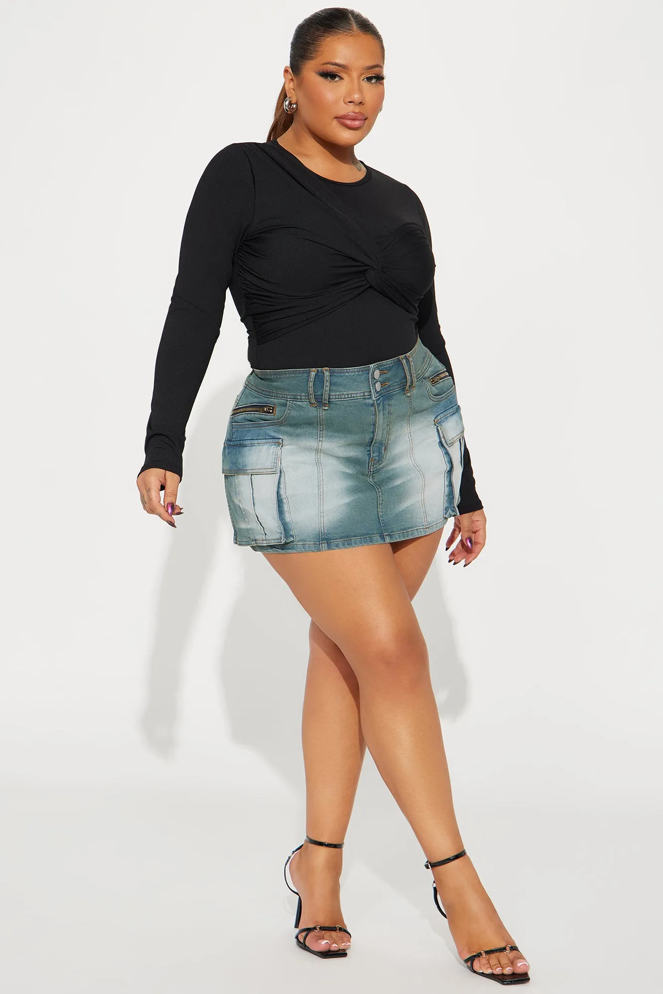 Been Away Tinted Denim Mini Skirt - Medium Wash