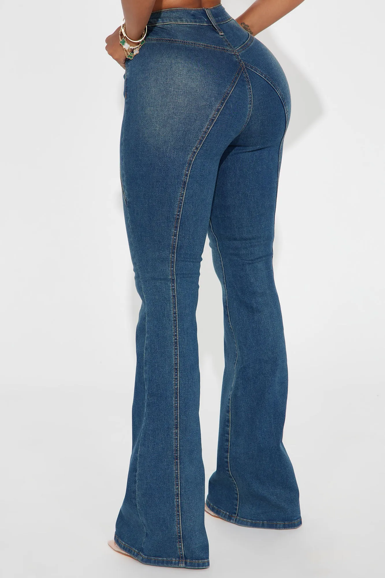 Believe In It Tinted Stretch Flare Jeans - Dark Wash