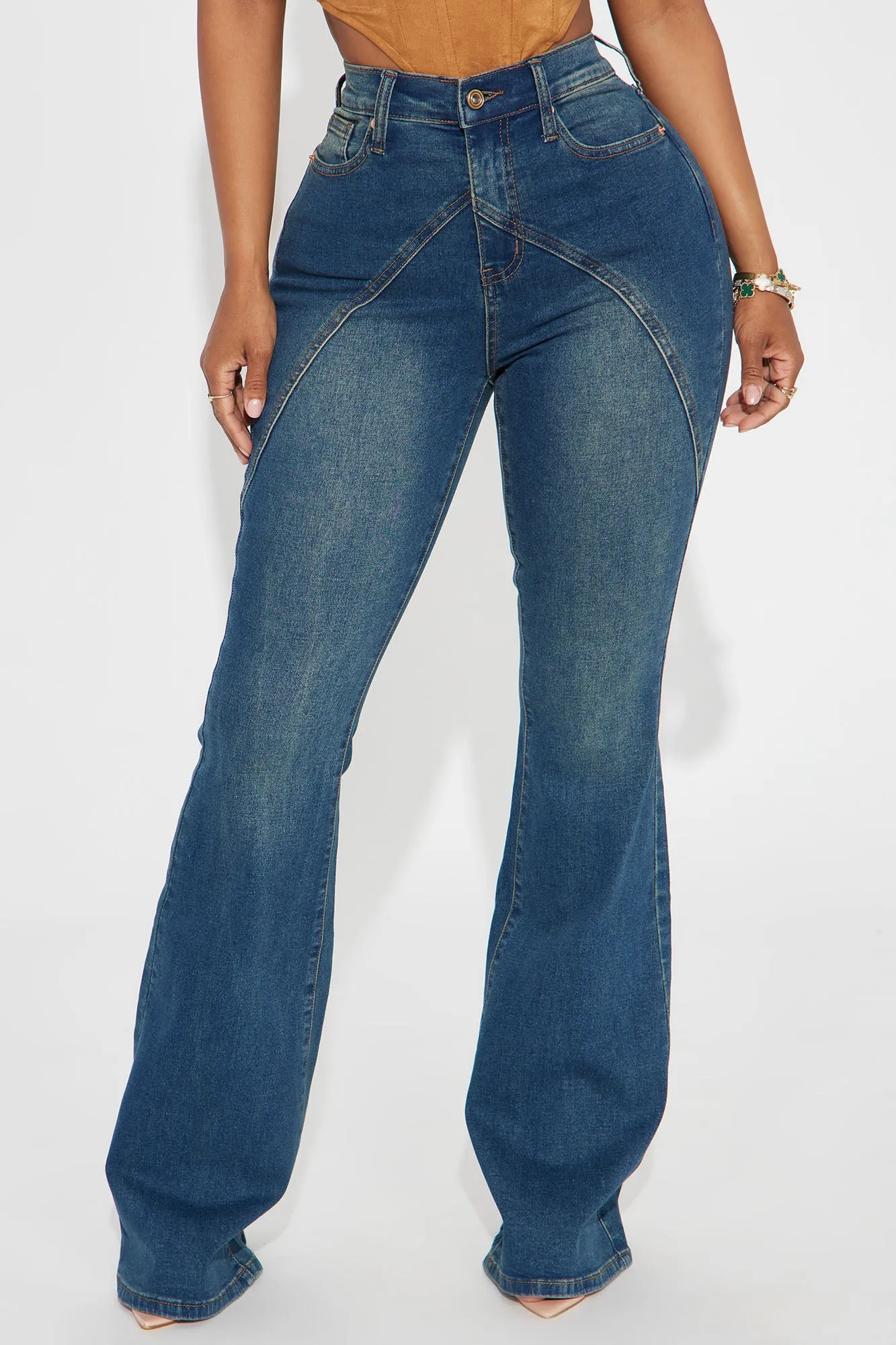 Believe In It Tinted Stretch Flare Jeans - Dark Wash