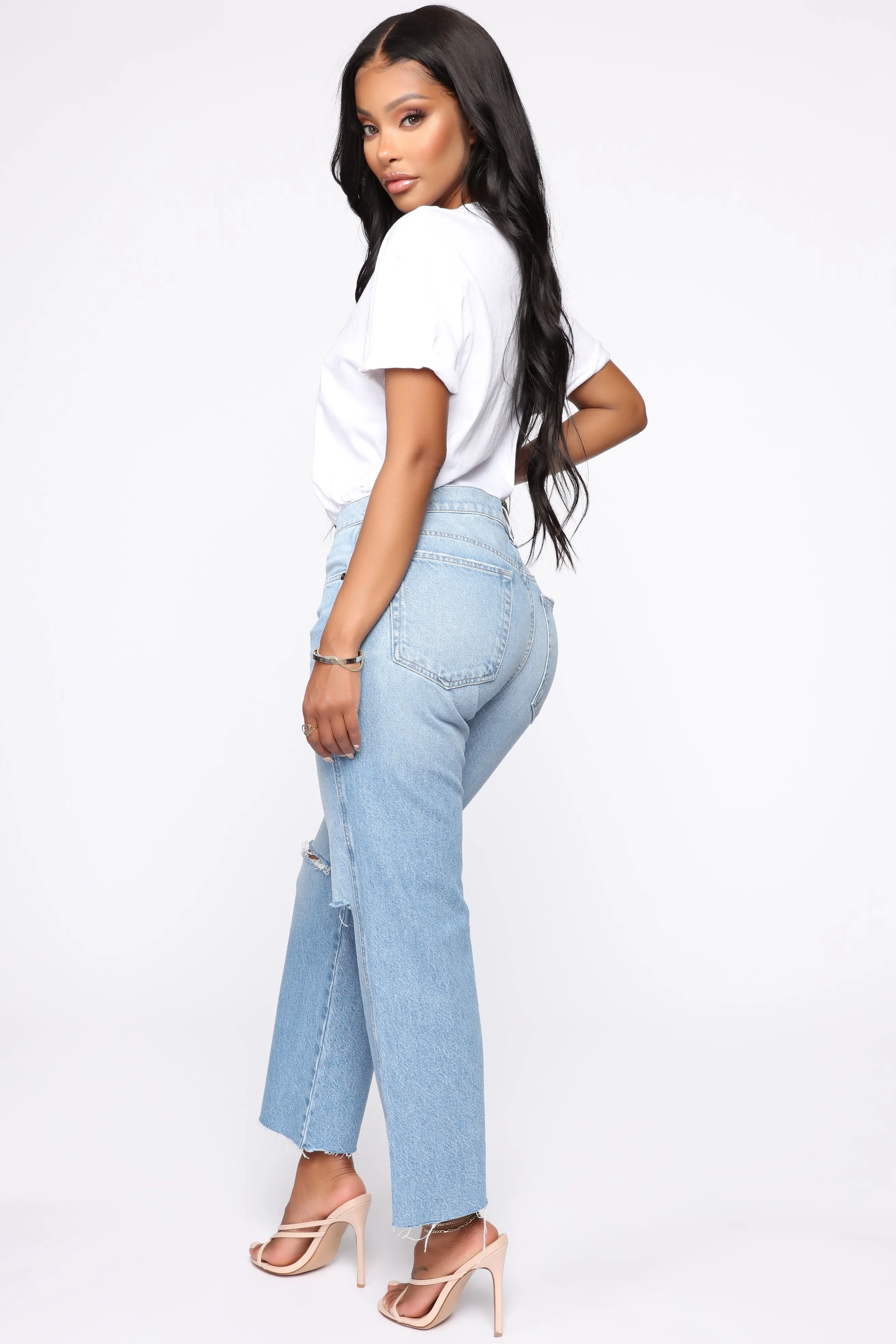 Bella Distressed Boyfriend Jeans - Light Blue Wash