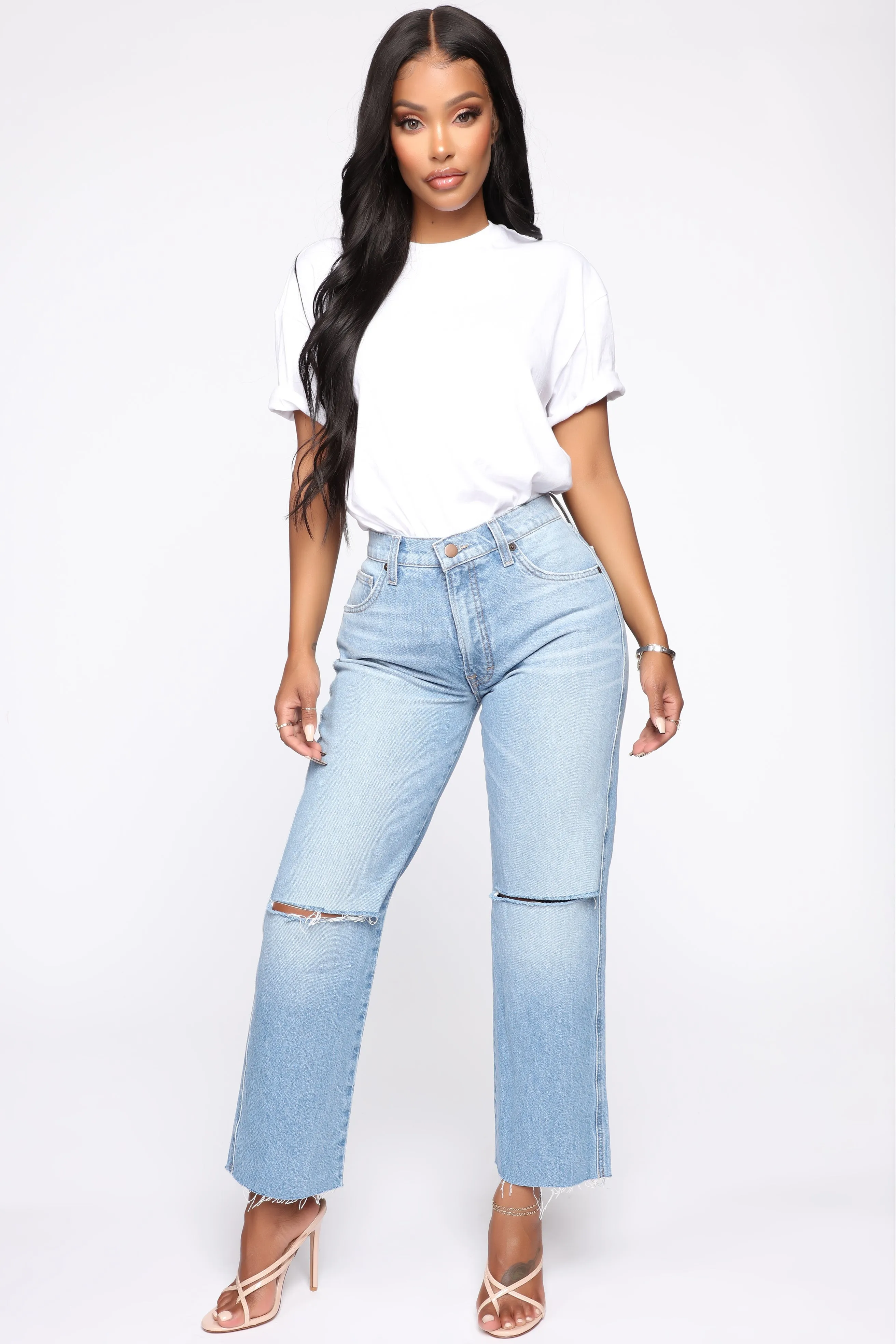 Bella Distressed Boyfriend Jeans - Light Blue Wash