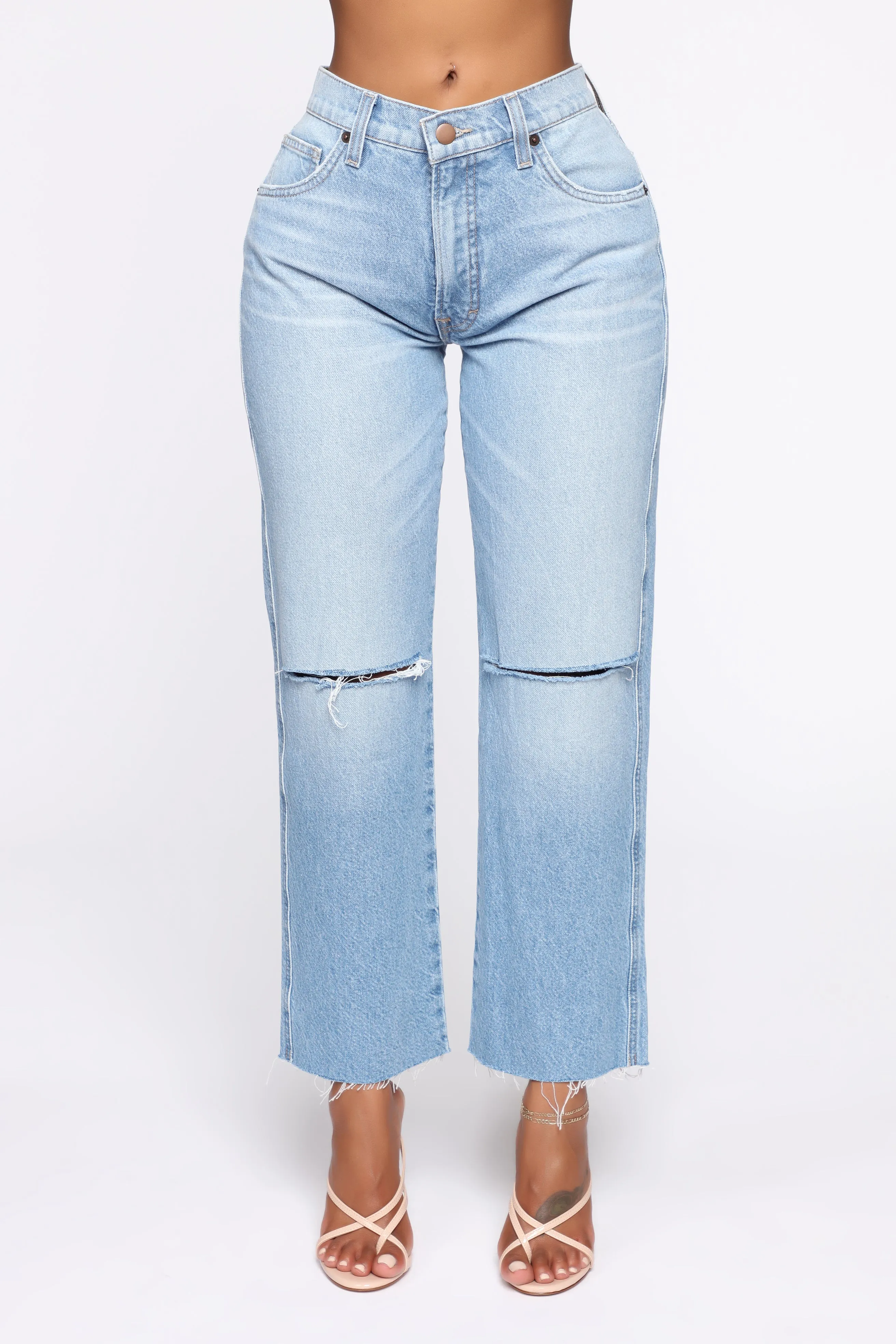 Bella Distressed Boyfriend Jeans - Light Blue Wash