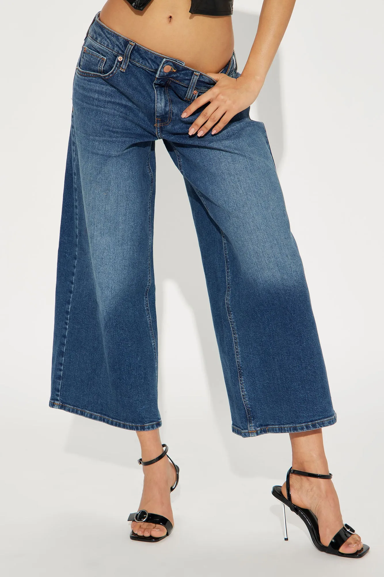 Between Us Crop Wide Leg Jeans - Dark Wash