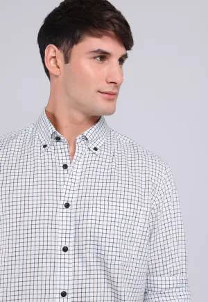 Camisa Hombre Cuadros Blanca