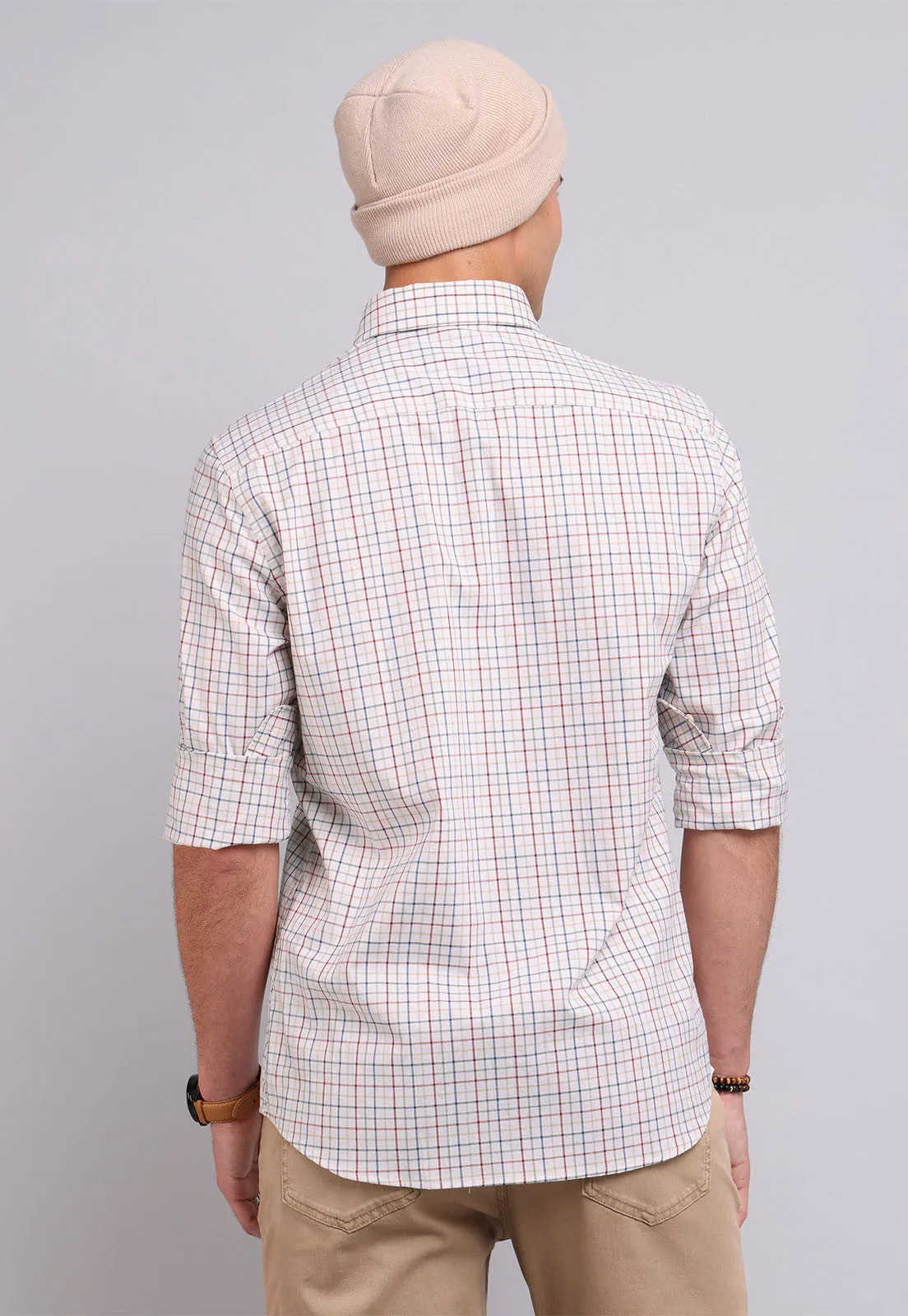 Camisa Hombre Cuadros Crudo