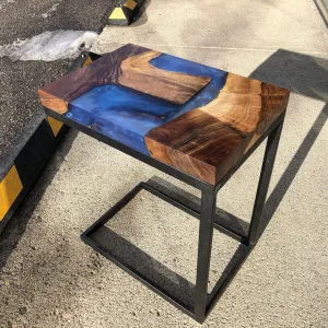 Claro Walnut and Blue Resin End Table