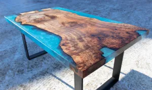 Claro Walnut and Metallic Blue Resin Desk