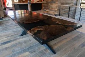 Claro Walnut Burl and Black Resin Dining Table