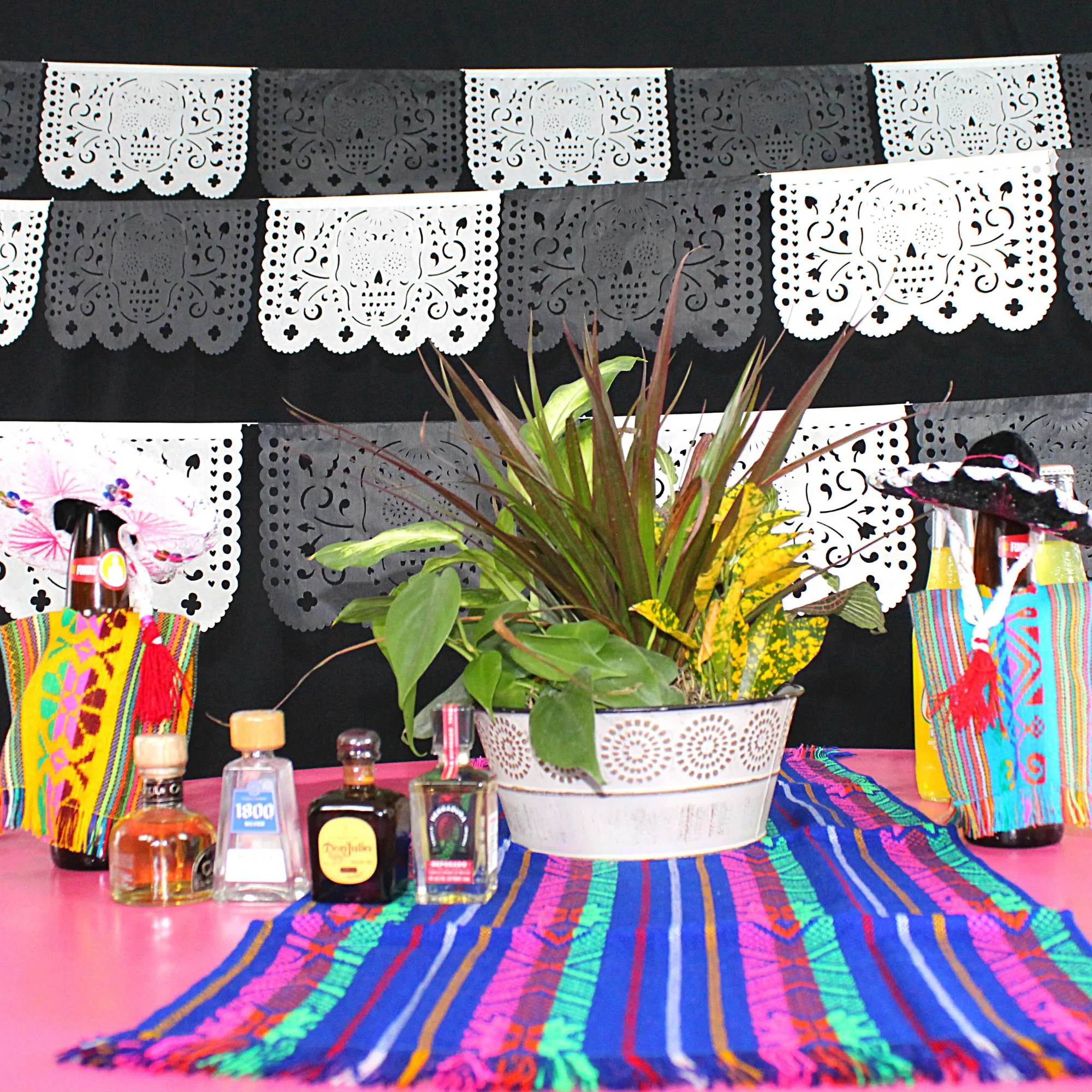 Day of the Dead Black and White Papel Picado Banners (Tissue Paper, 65ft Total)