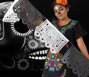 Day of the Dead Black and White Papel Picado Banners (Tissue Paper, 65ft Total)