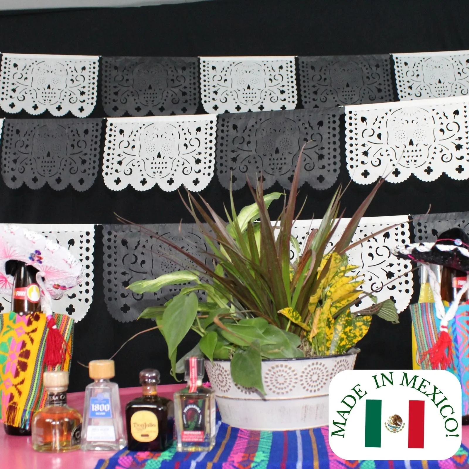 Day of the Dead Black and White Papel Picado Banners (Tissue Paper, 65ft Total)