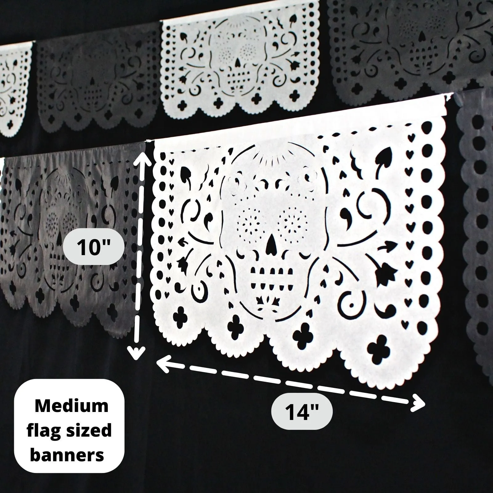 Day of the Dead Black and White Papel Picado Banners (Tissue Paper, 65ft Total)