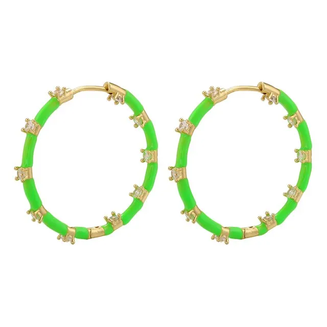 ENAMEL LARGE HOOPS WITH CRYSTALS