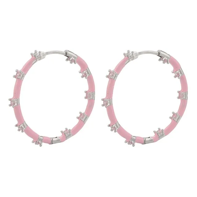 ENAMEL LARGE HOOPS WITH CRYSTALS