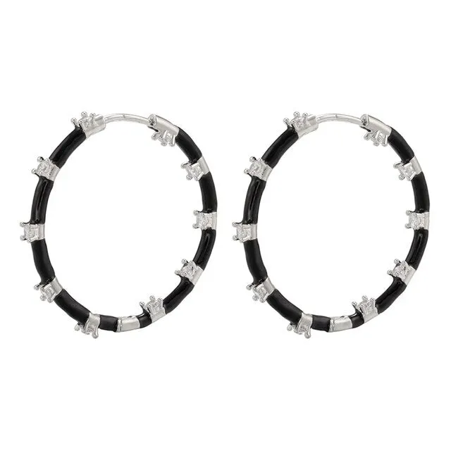 ENAMEL LARGE HOOPS WITH CRYSTALS