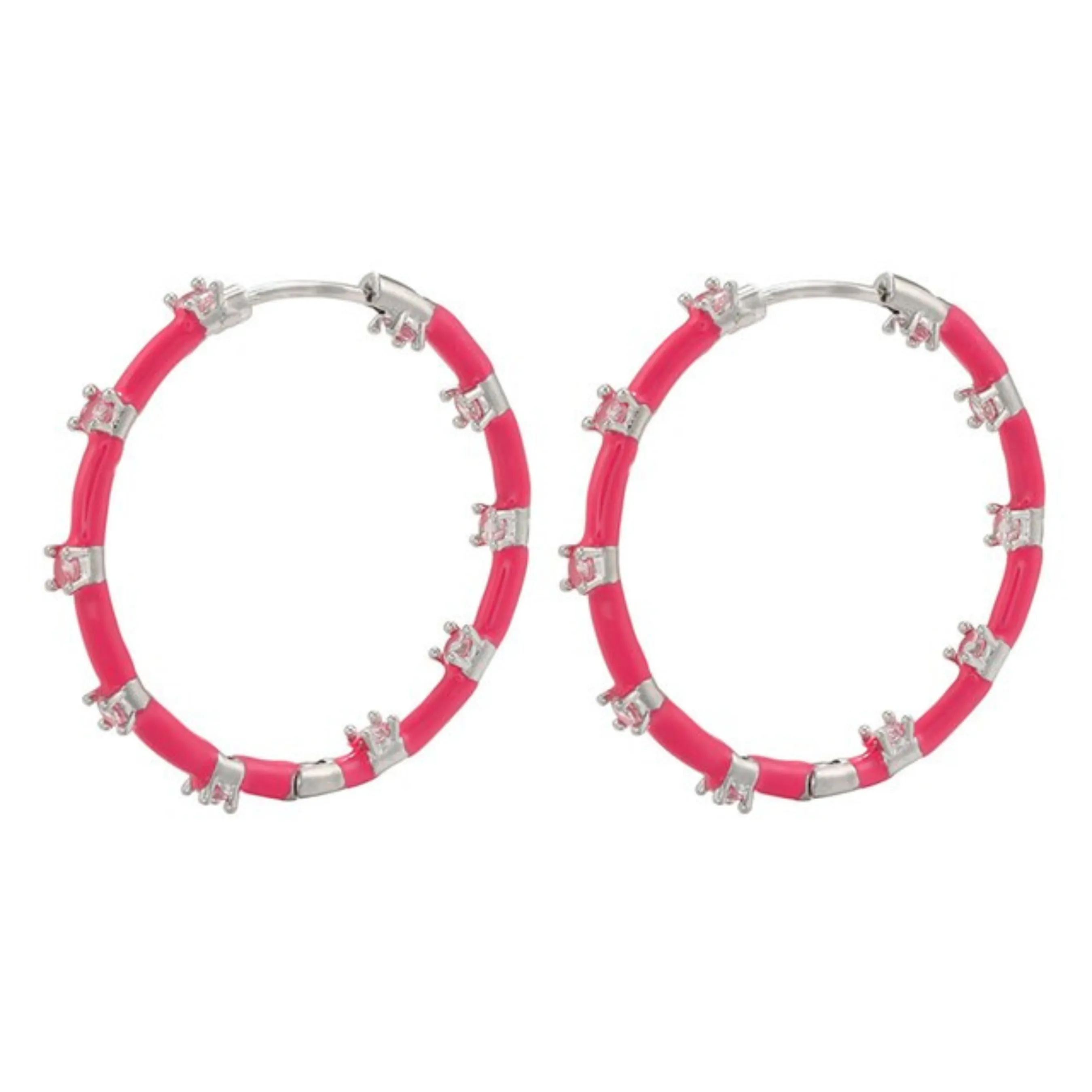 ENAMEL LARGE HOOPS WITH CRYSTALS