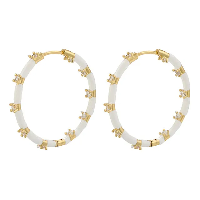 ENAMEL LARGE HOOPS WITH CRYSTALS