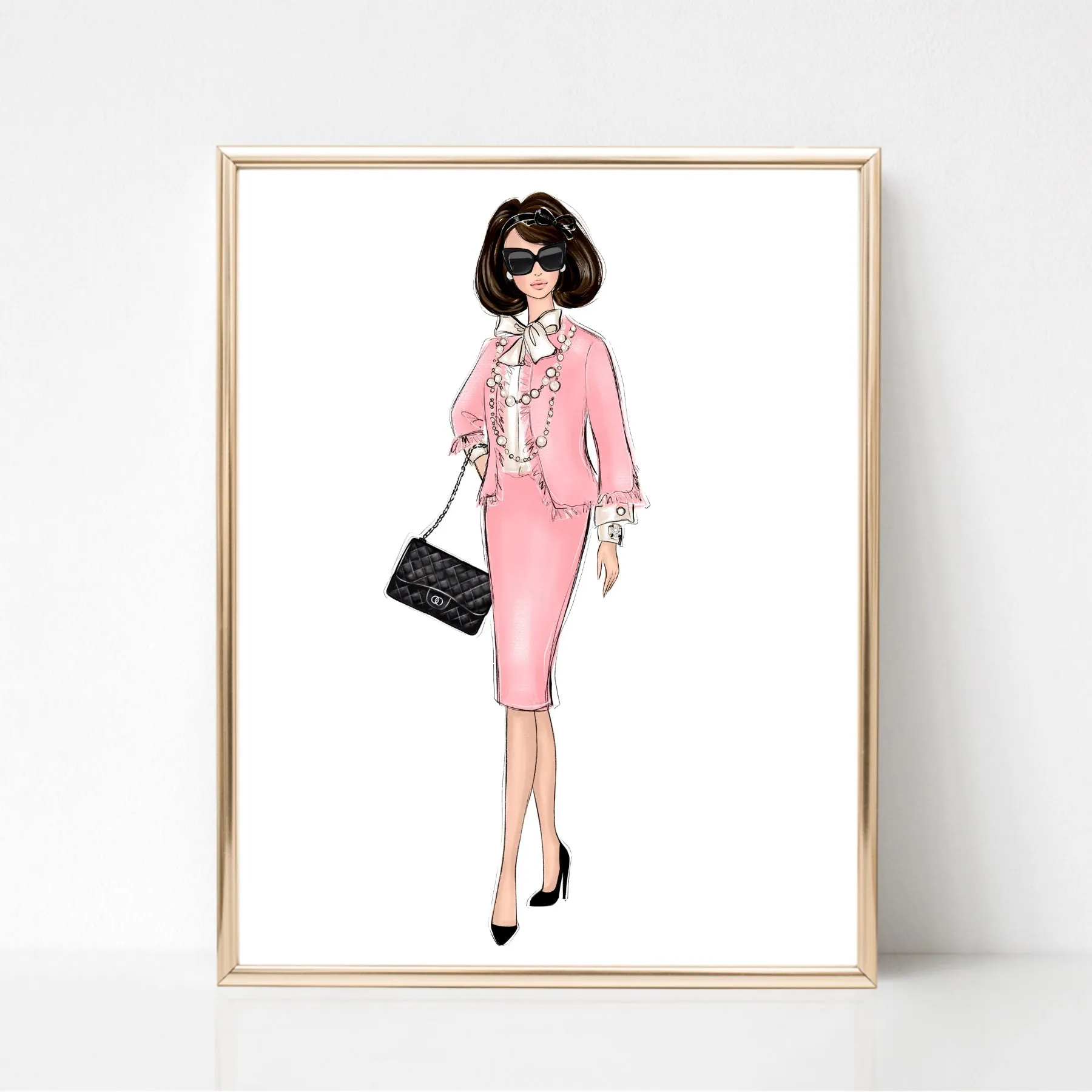 Girl in pink classy sassy outfit fashion illustration art print