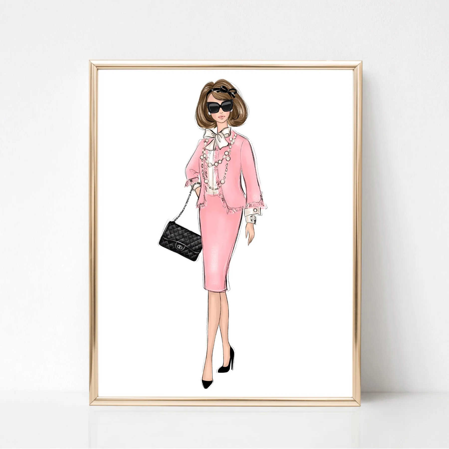 Girl in pink classy sassy outfit fashion illustration art print