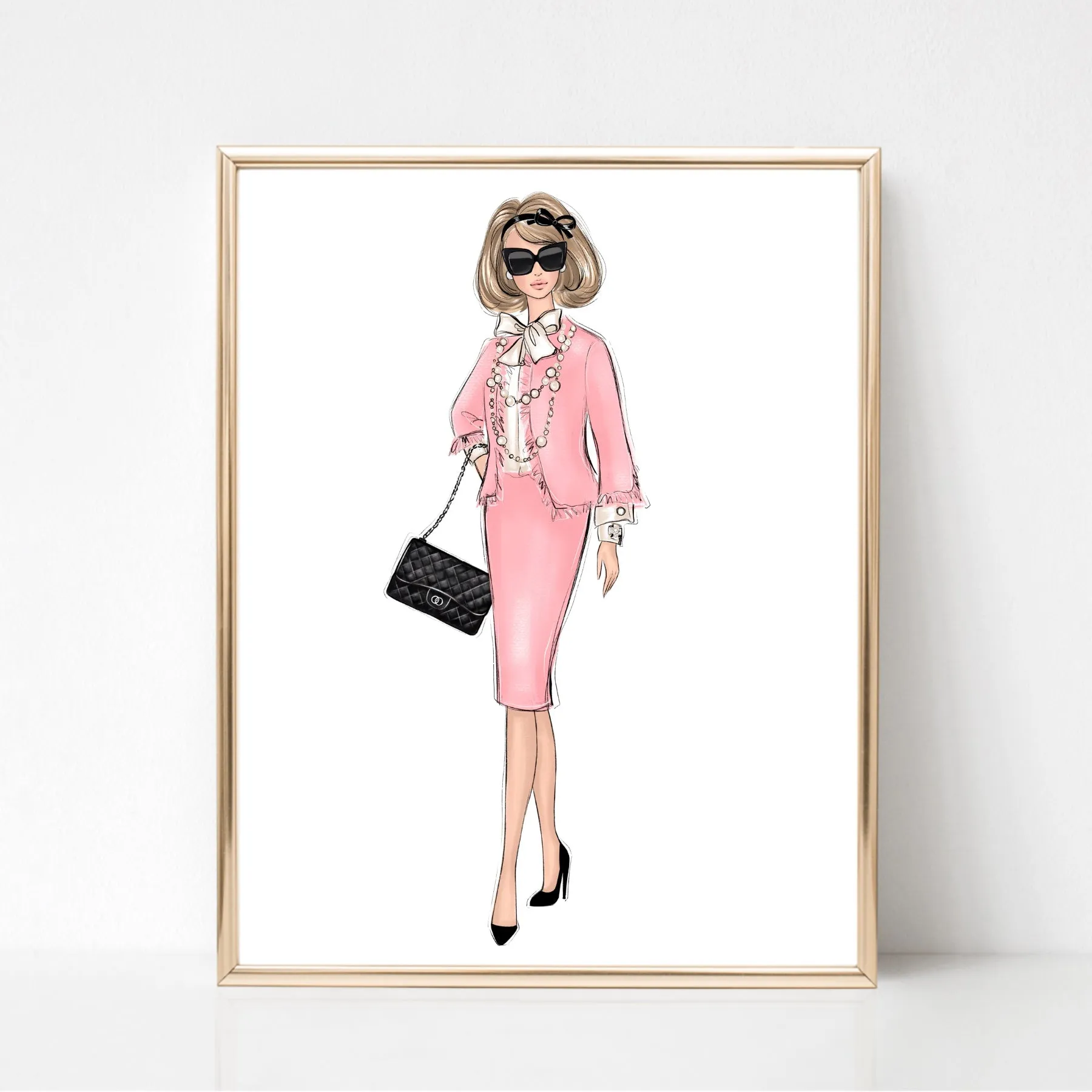 Girl in pink classy sassy outfit fashion illustration art print