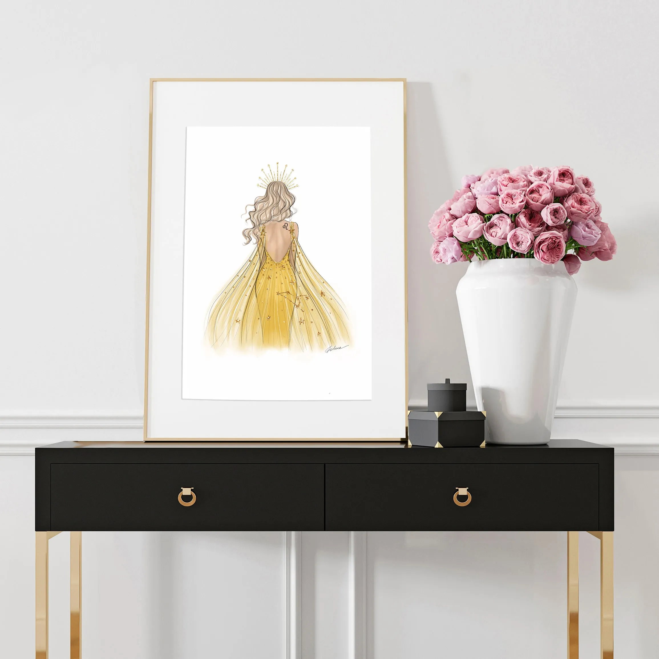 Leo Zodiac Sign Girl in yellow dress Zodiac inspired fashion illustration art print