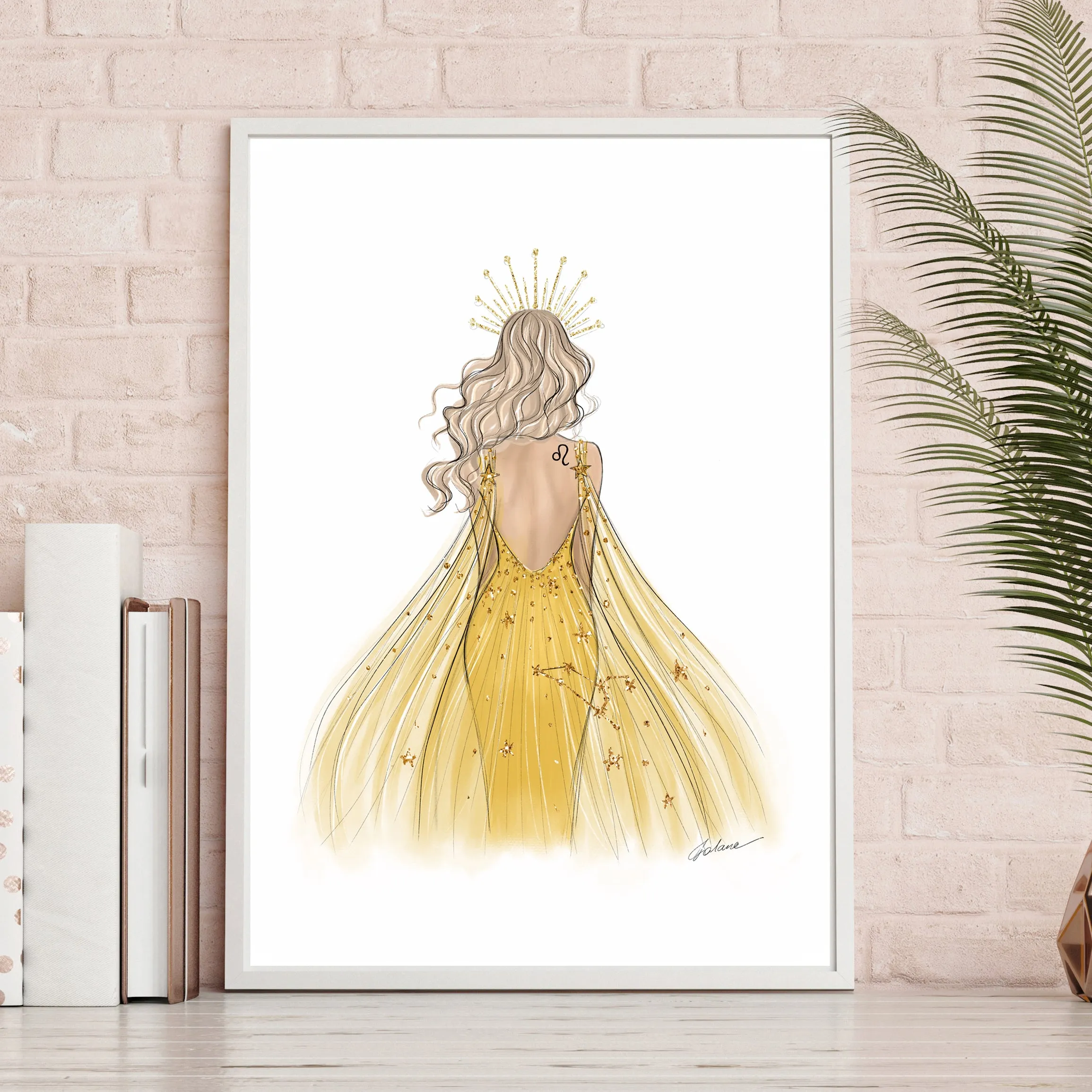 Leo Zodiac Sign Girl in yellow dress Zodiac inspired fashion illustration art print