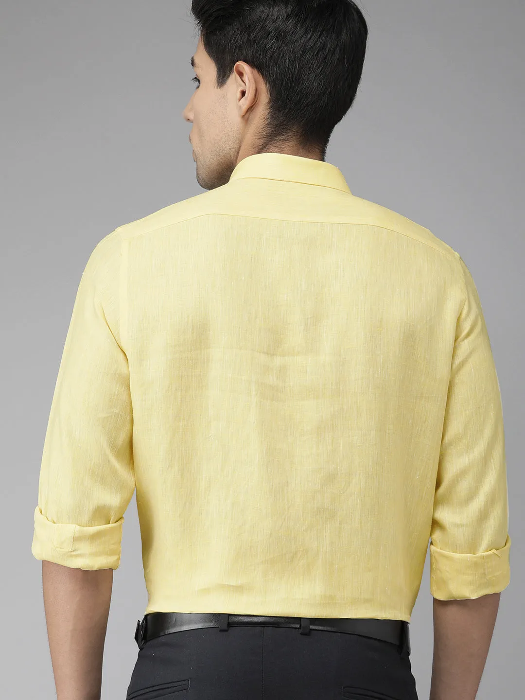 Light Yellow Linen Solid Slim Fit Shirt