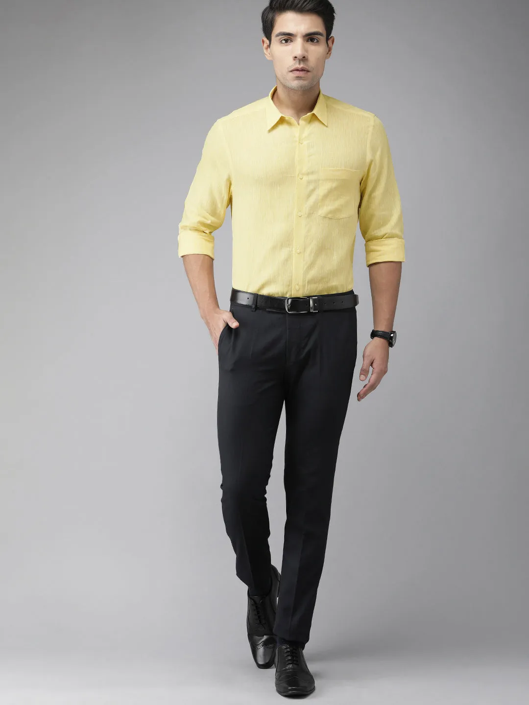 Light Yellow Linen Solid Slim Fit Shirt