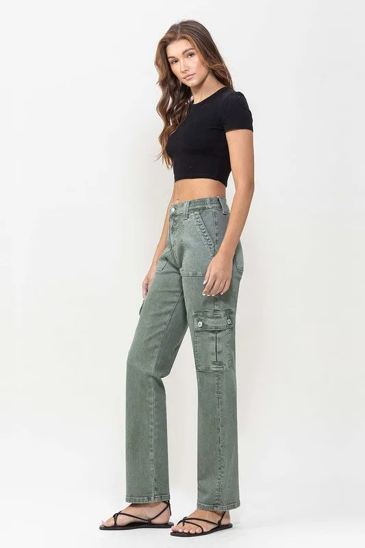 Mid Rise Straight Cargo Pocket Detail Jeans