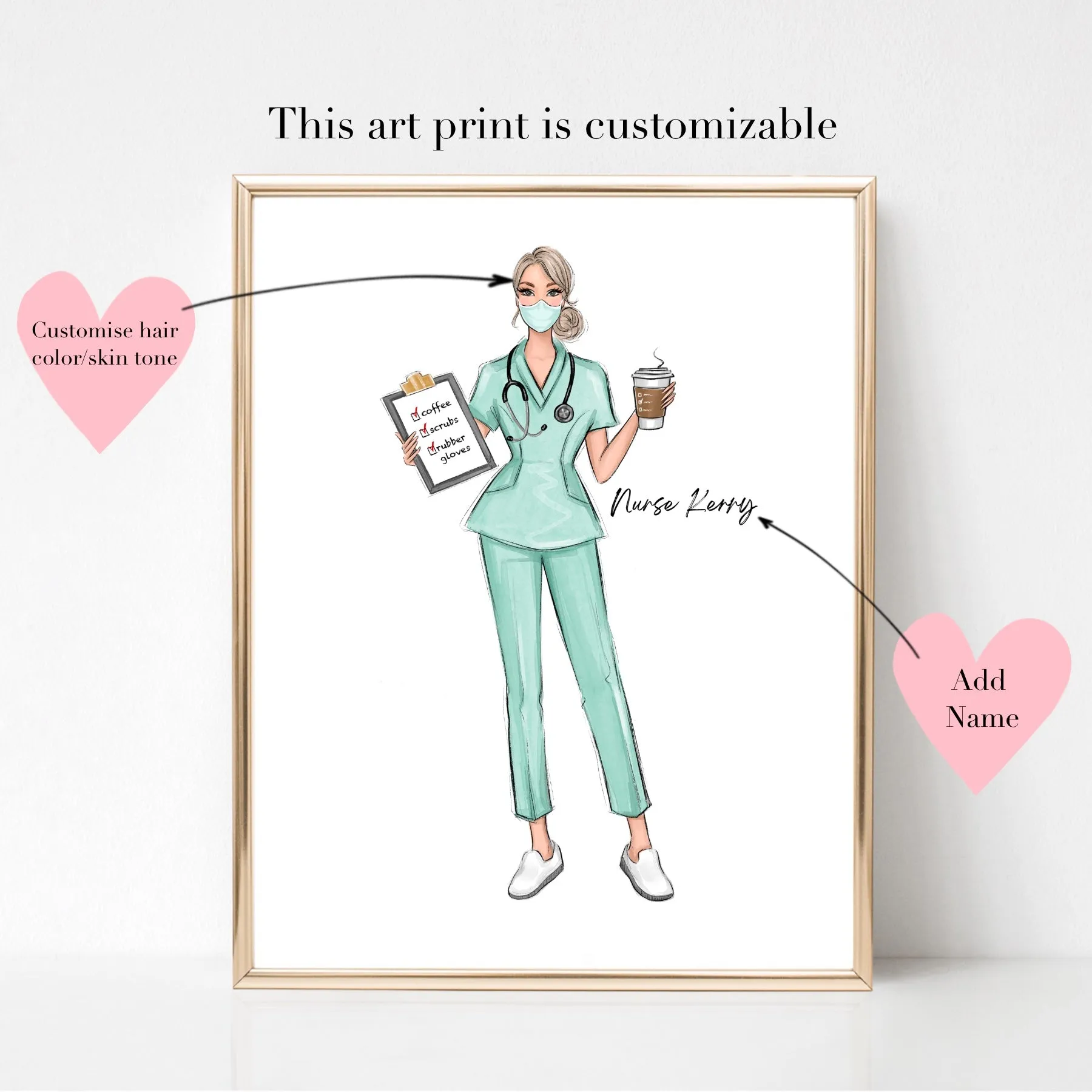 Personalized nurse fashion illustration art print